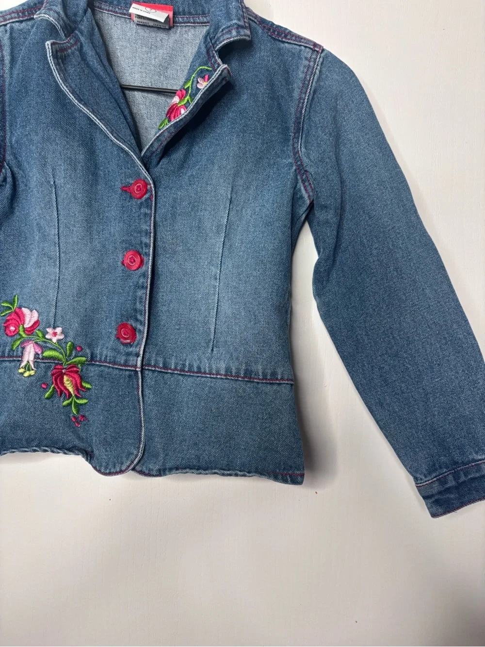 Vintage Y2K Levi's Jeans For Girls Embroidered Floral Denim Blazer Jacket Size 7